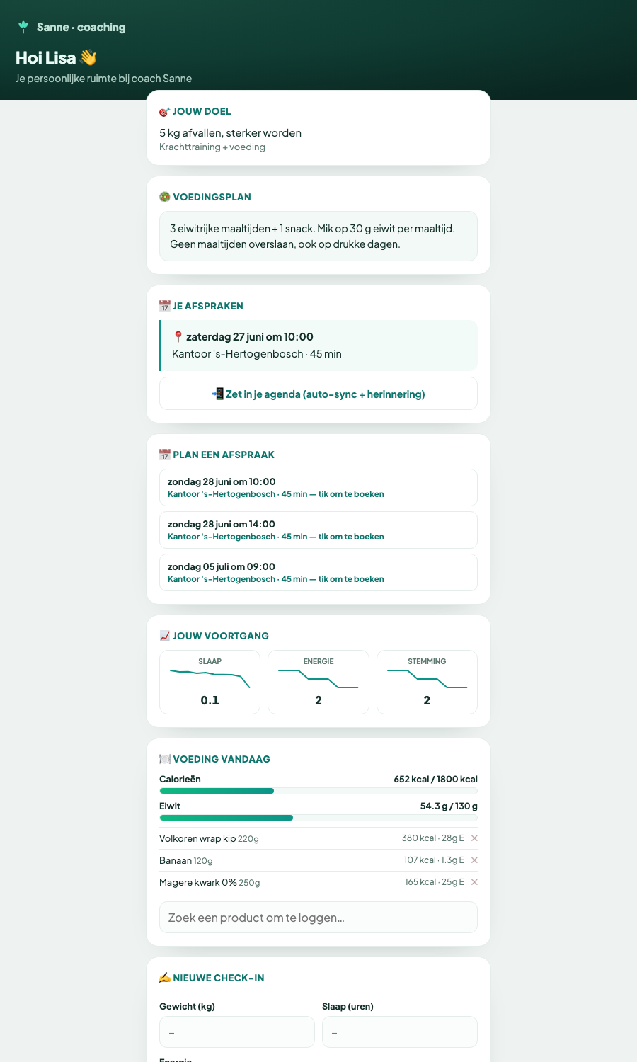 Cliënt-app met agenda en zelf-boeken