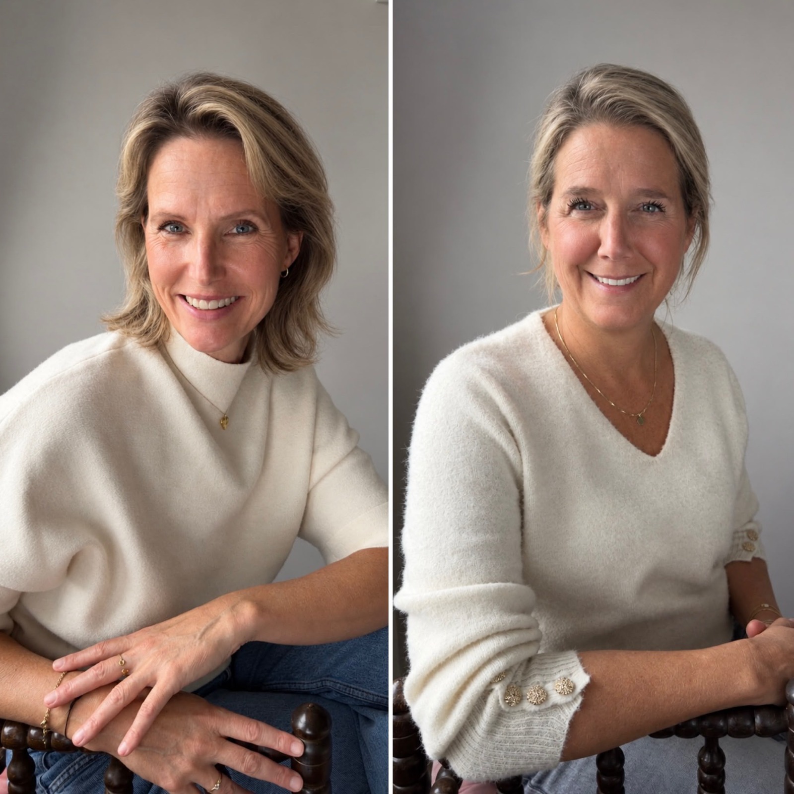 De twee portretten van Sanne en Joanneke, naast elkaar en op gelijke schaal